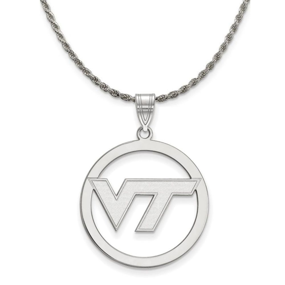 Sterling Silver Virginia Tech Large Circle Pendant Necklace - 26 Inch